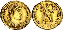 Monedas romanas / Roman coins (364 A.D.). Valentinian I. Rome. Solidus. (Spink 19251) (Co. 29) (RIC. 2a). Obv.: D. N. VALENTINIANVS P. F. AVG. His bust diademed, draped and cuirassed. Rev.: RESTITVTOR