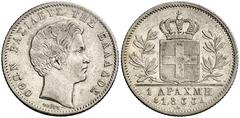 Monedas extranjeras / World coins Greece. 1833. Otho I. A (Paris). 1 drachma. (Kr. 15). Some of its original luster. Rare. AG. 4.44 g. EBC-/EBC.