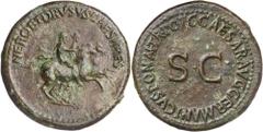 Monedas romanas / Roman coins (37-38 d.C.). Nerón y Druso. Dupondio. (Spink 1828 var) (Co. 1) (RIC. 34, de Calígula). Anv.: NERO ET DRVSVS CAESARES. Nerón y Druso galopando. Rev.: C. CAESAR AVG. GERMA