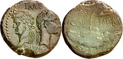 Monedas romanas / Roman coins (después 16/15 a.C.). Agripa y Augusto. Galia. Nemausus. Dupondio. (Spink 1729) (Co 7) (RIC. 155). Defecto de cospel. Pátina verde. 8,21 g. MBC+/MBC-.
