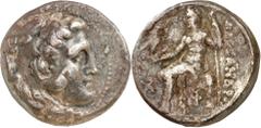 Monedas griegas / Greek coins Imperio Seléucida. Seleuco I, Nicator (312-281 a.C.). Antigonia/Seleucia Pieria. Tetradracma. (S. 6721 var, de Alejandro III) (CNG. IX, 9a). 16,35 g. MBC-.