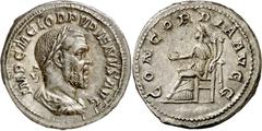 Monedas romanas / Roman coins (238 A.D.). Pupienus. Denarius. (Spink 8523) (S. 6) (RIC. 1). Obv.: IMP. C. M. CLOD. PVPIENVS AVG. His bust laureate, draped and cuirassed. Rev.: CONCORDIA AVGG. Concordi