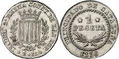 Monarquía española / Spanish Monarchy 1836. Isabel II. Barcelona. PS. 1 peseta. (AC. 271). Reeded edge. Very rare in this condition. 5.79 g. S/C-. Ex Aureo & Calico Selection 2016, no. 416. Ex Aureo &