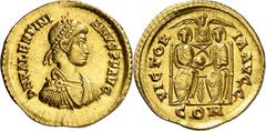 Imperio romano / Roman Empire * (383 A.D.). Valentinian II. Mediolanum or Aquileia. Solidus. (Spink 20187) (Co. 37) (RIC. 34i, as of Thessaloniki). Obv.: D. N. VALENTINIANVS P. F. AVG. His bust diadem