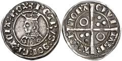 Monedas medievales / Medieval coins Pere III (1336-1387). Barcelona. Croat. (Cru.V.S. 402) (Badia missing) (Cru.C.G. 2220b). Obv.: PETRVSDEIGRACIAREX. Rev.: Roundel in 1st and 4th quarters. -CIVI-TSB-