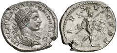 (218-219 d.C.). Eliogábalo. Roma. Antoniniano. (Co. 113) (RIC. 122) (Spink 7491). IMP. CAES. M. AVR. ANTONINVS AVG. Su busto radiado, drapeado y acorazado. MARS VICTOR. Marte avanzando con lanza y tro