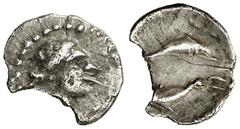 Emporiton (Sant Martí d'Empúries). Tetartemorion. (FAB. falta) (ACIP. 184). 0,21 grs. Cospel faltado. Grieta. Rara. (MBC).