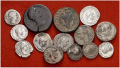 Lotes de conjunto / Lots Lote de 1 sestercio y 9 denarios, uno republicano, se incluyen 3 tetradracmas de Alejandría y 1 bronce colonial. Total 14 monedas. A examinar. BC+/MBC+.