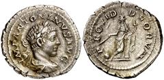 Monedas romanas / Roman coins (219 d.C.). Eliogábalo. Denario. (Spink 7541) (S. 244) (RIC. 130). 3,47 g. MBC+.