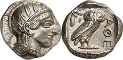 Monedas griegas / Greek coins (454-404 a.C.). Ática. Atenas. Tetradracma. (S. 2526) (CNG. IV, 1597). Muy bella. 17,20 g. S/C-.