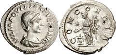 Monedas romanas / Roman coins (221 d.C.). Aquilia Severa. Denario. (Spink 7679 var) (S. 2a) (RIC. 225). 2,27 g. MBC+.