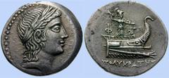 GRIECHEN LYKIEN No.: 133 Rufpreis-Opening bid: CHF 1000.- d=24 mm PHASELIS AR-Stater 10,96g 230-190 v.Chr. Av: Lorbeerbekränzter Kopf des Apollo nach rechts. Rv: POLUKRATHS, Athena mit Blitz und ägis?