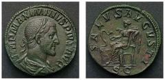 ROMAN EMPIRE MAXIMINUS THRAX, 235-238 No: 290 Rufpreis/Start price CHF 2000 Sestertius, 22,77 g. Roma, 236. Obverse: IMP MAXIMINVS PIVS AVG; Bust of Maximinus r. Reverse: SALVS AVGVSTI / SC; Salus, al