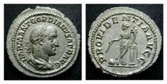 ROMAN IMPERIAL COINAGE GORDIAN II (238) GORDIAN II (238) AR-Denarius, 3,31 g. Rome. Obv.: IMP M ANT GORDIANVS AFR AVG Laureate bust r. Rev.: PROVIDENTIA AVGG Providentia l., wand, globe, cornucopiae a
