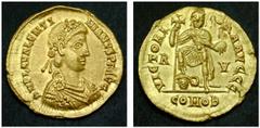 A COLLECTION OF ROMAN GOLD COINS VALENTINIANUS III (425-455) AV-Solidus, 4.46 g. Ravenna, 426-430. Obv.: DN PLA VALENTINIANVS PF AVG Diademed, draped, cuirassed bust of Valentinianus III r. Rev.: VICT