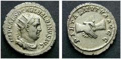 ROMAN IMPERIAL COINS BALBINUS (238) AR-Antoninianus, 4.58 g. Rome, 238. Obv.: IMP CAES D CAEL BALBINVS AVG Radiate, draped, cuirassed bust r. Rev.: PIETAS MVTVA AVGG Two clasped hands. RIC 12; Coh. 17