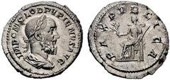 Roman Imperial Coins Pupienus (238) AR-Denarius, 3.32g. Rome, 238 Obv.: IMP C M CLOD PVPIENVS AVG Laureate, draped, cuirassed bust r. Rev.: PAX PVBLICA Pax on throne l., branch. RIC 4; Coh. 22. FDC