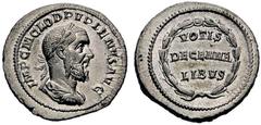 Roman Imperial Coins Pupienus (238) Ar-Denarius, 3.66g. Rome, 238 Obv.: IMP C M CLOD PVPIENVS AVG Laureate, draped, cuirassed bust r. Rev.: VOTIS / DECENNA / LIBVS Wreath. RIC -; Coh. 43; BMC 15. RRRR