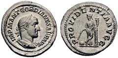Roman Imperial Coins Gordian II (238) AR-Denarius, 3.22g. Rome, 238 Obv.: IMP M ANT GORDIANVS AFR AVG Laureate, draped, cuirassed bust r. Rev.: PROVIDENTIA AVGG Providentia l., cornucopia, globe. RIC 