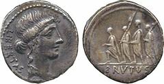 ANCIENT. Roman Coins. Mint of Rome unless otherwise stated. Q. Servilius Caepio Brutus (M. Iunius Brutus) (54 BC), Silver Denarius, LIBERTAS , head of Libertas right, rev BRVTVS (in exergue), L. Iuniu