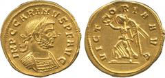 ANCIENT. Roman Coins. Mint of Rome unless otherwise stated. Carinus (AD 283-285), Gold Aureus, Siscia, IMP C CARINVS P F AVG , laureate and cuirassed bust right, rev VICTORIA AVG , Victory advancing l