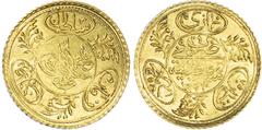 Ottoman Ottoman Empire, Mahmud II (AH 1223?1255 / 1808?1839 AD), gold Hayriye Altin, Qustantiniya mint, AH 1223 / 1808 AD, 1.80g (KM 638). About Extremely Fine, slightly wavy flan. Ex. Spink, Auction 