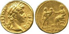 Ancient Coins. Roman. Mint of Rome unless otherwise stated. Augustus (27 BC - AD 14), Gold Aureus, Lugdunum, 8 BC, AVGVSTVS DIVI F, laureate head right, rev IMP XIIII (in exergue), Augustus, togate, s