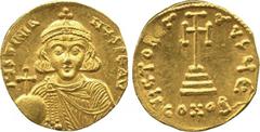 Ancient Coins. Late Roman and Byzantine. Mint of Constantinople, unless otherwise stated. Justinianus II (first reign, AD 685-695), Gold Solidus, IUSTINIA-NUS PE AV, young bust facing, wearing elabora