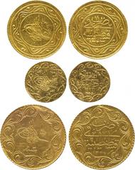 COINS of the ISLAMIC World . Ottoman. Mahmud II, Gold Double Atiq Rumi Altun, Qustantaniyya 1223h, ry 11, 4.76g (Pere 756), extremely fine; Gold 20-Qurush Mahmudiya, Qustantaniyya 1223h, ry 26, 1.46g 