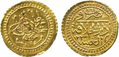 COINS of the ISLAMIC World . Ottoman. Mahmud II, Gold ¼-Surra Altun, Dar al-Khilafa al-‘Aliya 1223h, ry 16 , 0.50g (Pere 765). Extremely fine and rare. £200-250