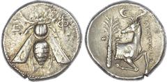 Ancient Greece Ionia, Ephesos (c. 390?325 BC) AR Tetradrachm, Olympichos, magistrate, c. 340?325 BC, 15.20g. Bee with straight wings. Rev. O?YM?IXO?, forepart of stag right, head left, palm tree behin
