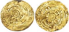 Fatimid, al?'Aziz (AH 365?386 / 975?996 AD), gold Dinar, AH 368 / 978/9 AD, 3.69g (N. 702 ). About Very Fine, wavy flan, ex. mount.