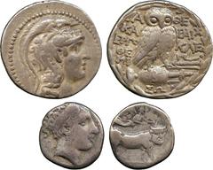 ANCIENT COINS. Attica, Athens (153/152 BC), Silver New Style Tetradrachm, head of Athena right, wearing crested Attic helmet , rev A-ΘE , owl standing right, head facing, on amphora, magistrates’ name