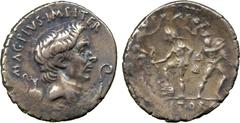 ANCIENT COINS. Sextus Pompey, Silver Denarius, Sicily, 42-40 BC, MAG PIVS IMP ITER, head of Pompey the Great right , rev PRAEF / [CLAS] ET OR[AE / MARIT EX S C], Neptune standing left, wearing diadem 