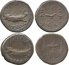 ANCIENT COINS. Mark Antony, Silver Denarii (2), Patrae?, 32-31 BC, ship right, revs Aquila between two standards, LEG – IV (1), LEG – V (1) (Cr 544/17, 18). Old iridescent tones, first about very fine