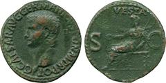 ANCIENT COINS. Caligula (AD 37-41), AE As, AD 37-38, C CAESAR AVG GERMANICVS PON M TR POT, bare head left , rev VESTA, S-C, Vesta enthroned left, holding patera and sceptre, 10.70g (RIC 38;BMC 46). Da