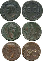 ANCIENT COINS. First Century Asses (5), issues of Augustus, Tiberius, Domitian and Nerva;together with a Quadrans of Claudius. Fine and better . (6) Part of The David Heuer Collection, David Heuer of 