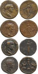 ANCIENT COINS. First to Second Century Asses (9), issues of Galba, Vespasian, Domitian, Trajan and Hadrian. Mostly fair to fine . (9) Part of The David Heuer Collection, David Heuer of Memphis, Tennes