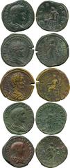 ANCIENT COINS. Second to Third Century Sestertii (8), issues of Septimius Severus, Julia Domna, Caracalla, Severus Alexander, Maximinus I, Maximus, Gordian III and Philip II. Fair to very fine . (8) P