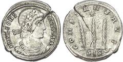 Ancient Rome Constans (AD 337-350) AR Siliqua, Siscia, AD 337-340, 3.17g. Constans (AD 337-350) AR Siliqua, Siscia, AD 337-340, 3.17g. FL IVL CONS-TANS P F AVG, rosette-diademed, draped and cuirassed 