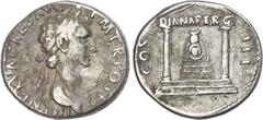 Ancient Rome Nerva (AD 96-98) AR Cistophorus, uncertain mint, AD 97, 10.07g. IMP NERVA CAES AVG PM TR POT P P, laureate head of Nerva right. Rev. Distyle temple of Diana set on a three-tiered base, pe