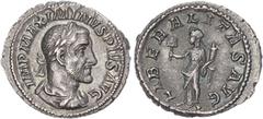 Ancient Rome Maximinus Thrax (AD 235-238) AR Denarius, Rome, AD 235, 3.08g. IMP MAXIMINVS PIVS AVG,laureate, draped and cuirassed bust of Maximinus right. Rev. LIBERALITAS AVG, Liberalitas standing le