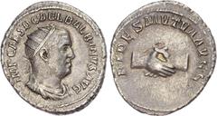Ancient Rome Balbinus (AD 238) AR Antoninianus, Rome, 5.17g. IMP CAES D C AEL BALBINVS AVG,radiate, draped and cuirassed bust of Pupienus right. Rev. FIDES MVTVA AVGG, clasped hands. (RIC 11). Very Fi