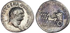 Ancient Rome Titus (AD 79-81) AR Denarius, Rome, AD 79, 3.04g. IMP TITVS CAESAR VESPASIAN AVG P M, laureate head of Titus right. Rev. TR POT VIII IMP XIIII COS VII P P, garlanded quadriga left, contai