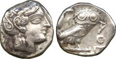 ANCIENT COINS. Ancient Greek. Attica, Athens (c.380 BC), Silver Tetradrachm, helmeted head of Athena right, rev A Θ E in field right, owl standing right, head facing, olive spray and crescent behind, 