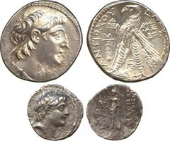 ANCIENT COINS. Ancient Greek. Kings of Syria, Antiochos VII Sidetes (138-129 BC), Silver Tetradrachm, Tyre AS 182 = 131-130 BC, diademed head right, rev ΑΝΤΙΟΧΟΥ BΑΣΙΛΕΩΣ , eagle with closed wings sta