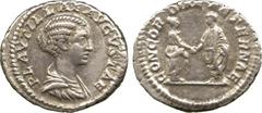 ANCIENT COINS. Roman. Mint of Rome, unless otherwise stated. Plautilla (wife of Caracalla), Silver Denarius, c.AD 202-205, PLAVTILLAE AVGVSTAE, draped bust right, rev CONCORDIAE AETERNAE, Caracalla an