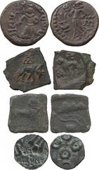 Indian Coins. Ancient India, Taxila, Square Copper Coin, 12.15g, elephant to right, three-arched hill symbol above, rev lion to left, swastika above and three-arched hill symbol to left (MACW 4401); Y