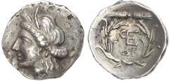 Ancient Greece Argolis, Hermione (c. 280-250 BC) AR Triobol, 2.48g. Wreathed head of Demeter left. Rev. EP monogram / ΔI, within a wreath of grain ears. (BCD Peloponnesos 1302; Weber 4238). Good Very 