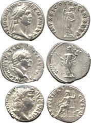 ANCIENT COINS. ROMAN. Nero (AD 54-68), Silver Denarius, Rome, AD 64-65, laureate head right, rev Jupiter seated left on throne (RIC 53), fair and rare ; Vespasian (AD 69-79), Silver Denarius, Rome, AD